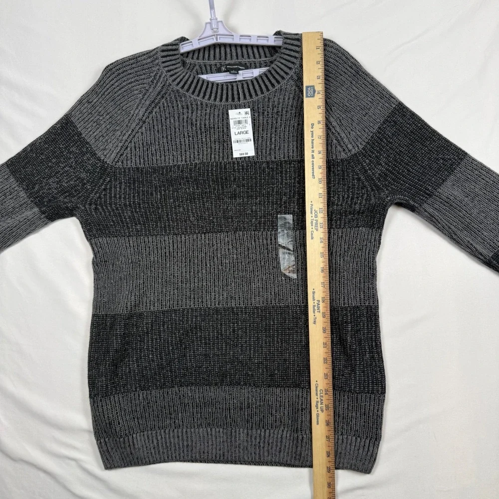 INC International Concepts Mens Large Deep Black Striped Ribbed Knit Sweater NWT